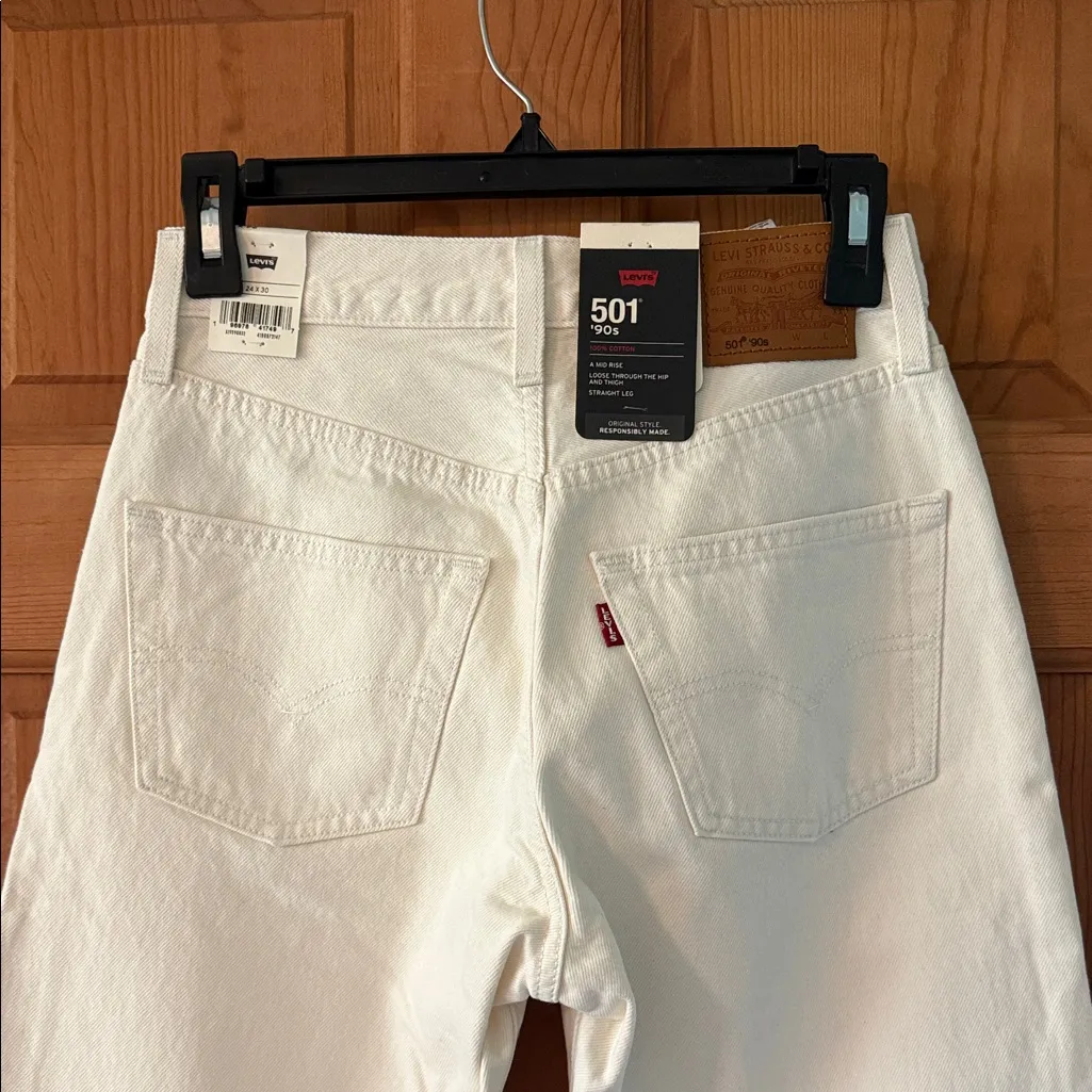 Levi's 501 '90's Size 24x30 Women's Off White Cream Jeans NEW Straight Leg NWT - Image 6