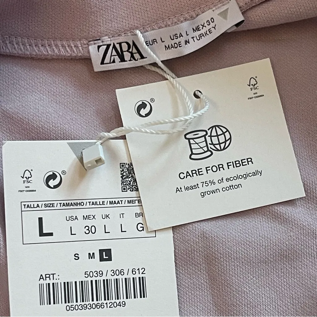 Zara Jersey wide leg pants and zip up jacket set cotton blend light pink Sz L - Image 13