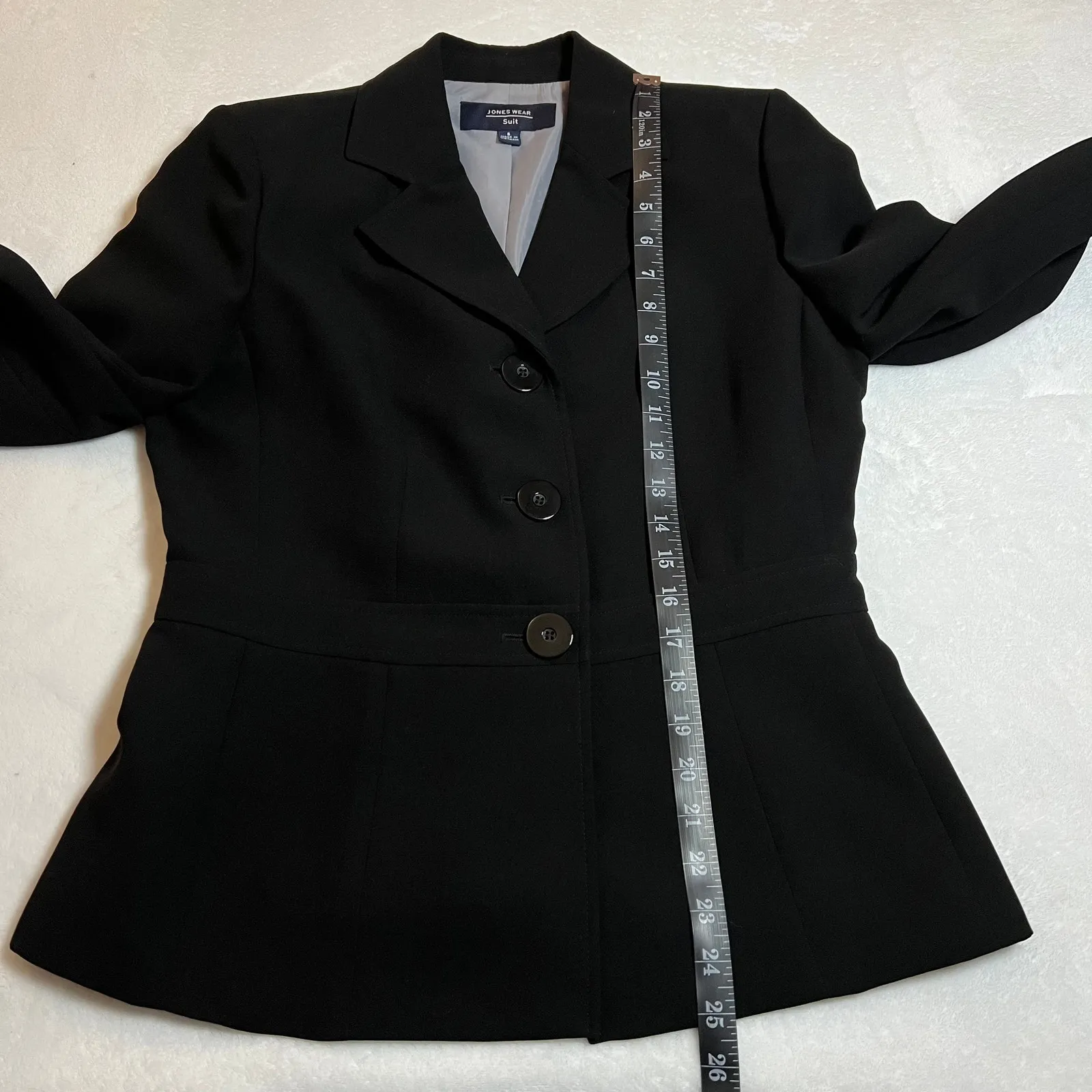 Jones Wear Stretch Black Tapered Suit Jacket Blazer Size 6 Career Professional - Image 9