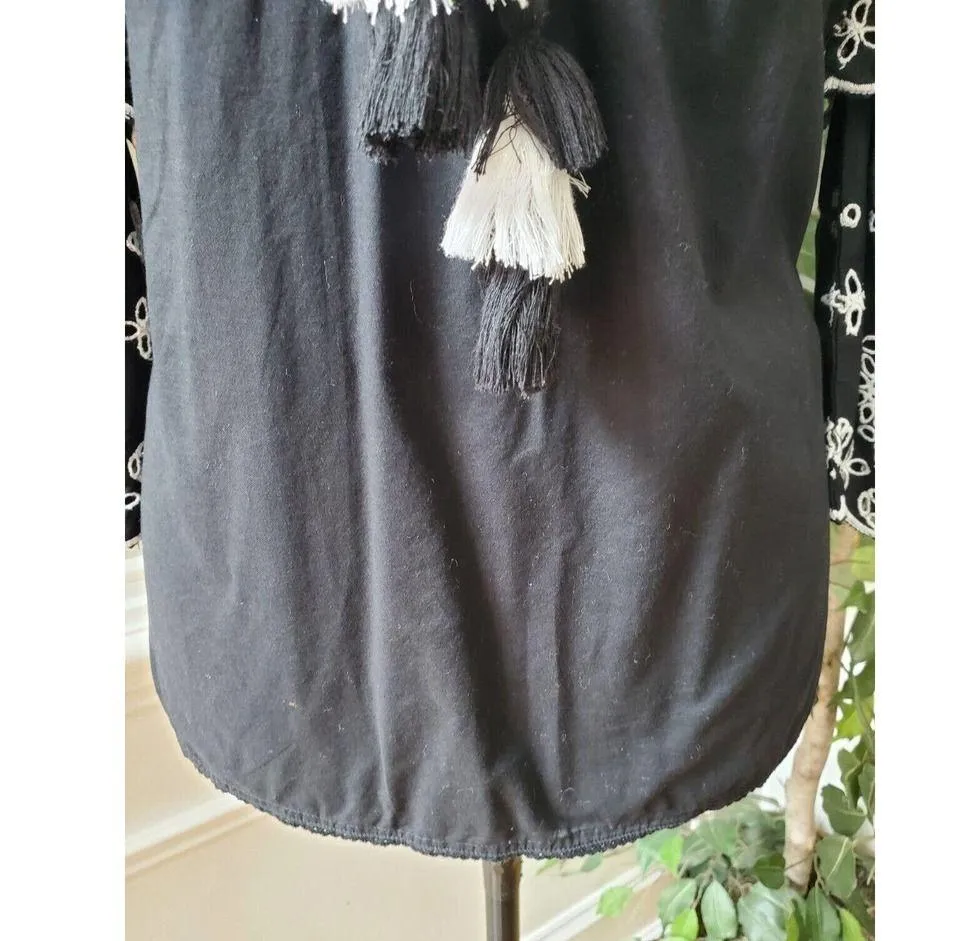 A.n.a Womens Black Solid Long Sleeve Round Neck Drawstring Blouse Top Size XS - Image 4