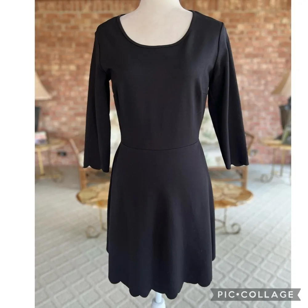 Lola Grace Dress Skater Knit Scalloped Skater Black Long Sleeve M Fit and Flare Size M - Image 2