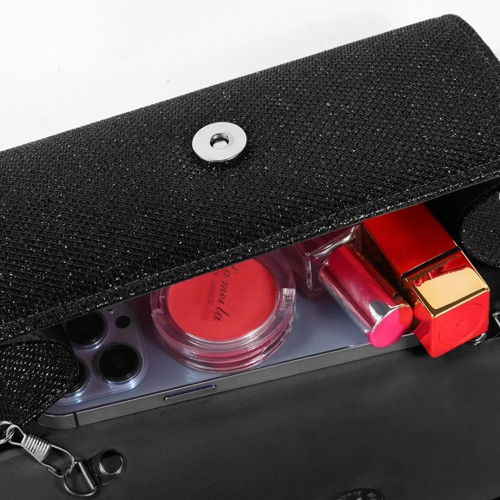 ⚡ Women's Black Evening Sparkling Button Closure Party Wedding Clutch Handbag - Image 5