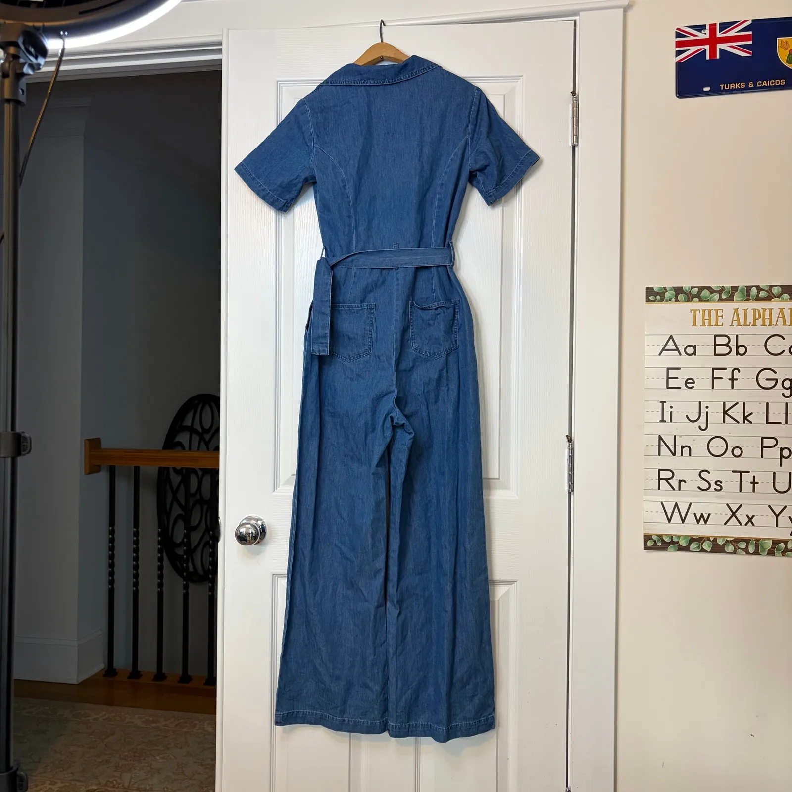 Lulu’s short sleeve denim jumper zip front. Size S. - Image 2