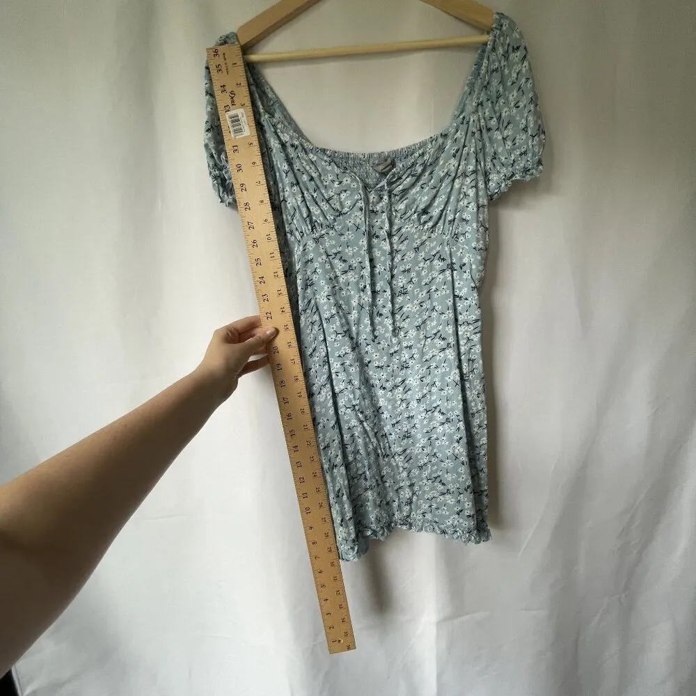 Sky and Sparrow rayon blue and white floral dress drawstring cottagecore ruched - Image 5