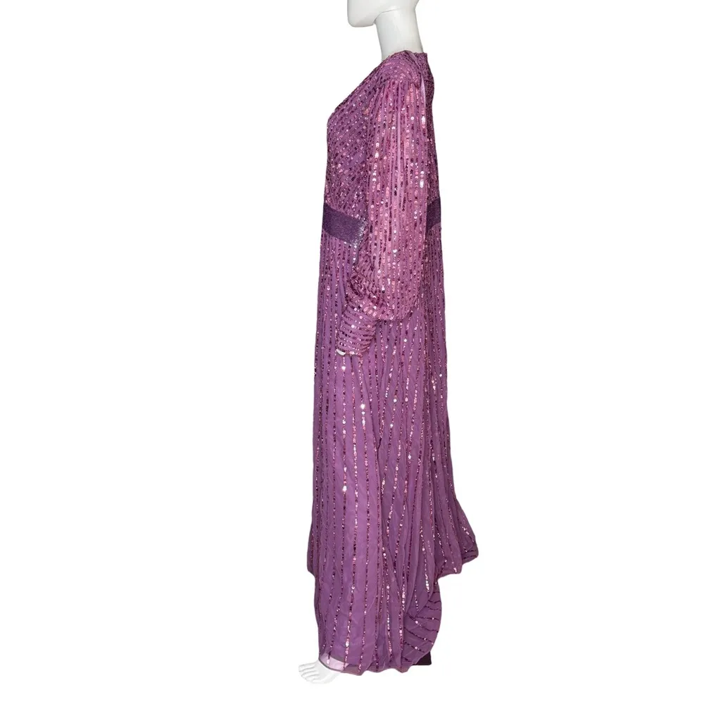 Mac Duggal Purple Sequined Wrap Over Bishop Sleeve Gown 5720 Women’s Sz 20 - Image 5