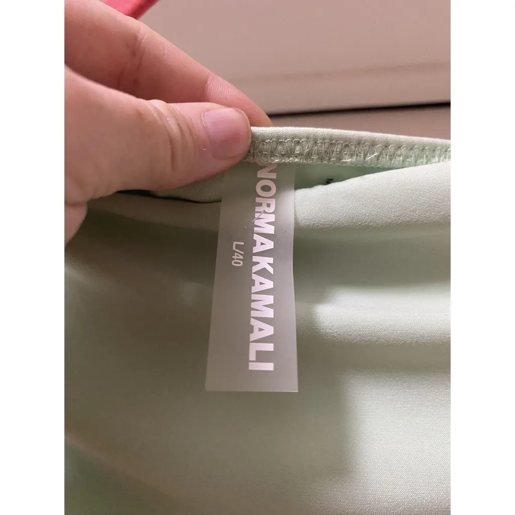 Norma Kamali Diana Dress Womens Large Mint Green Ruched Draped Asymmetric Midi - Image 4