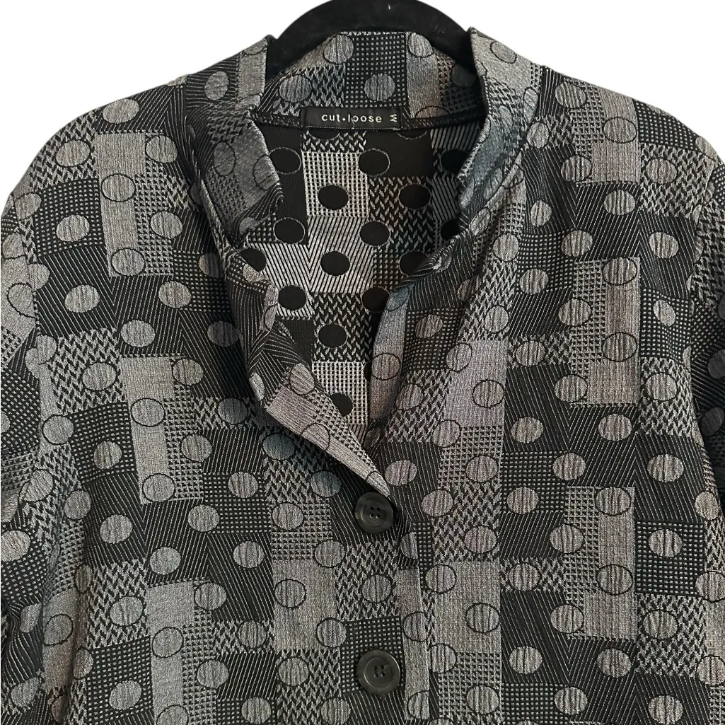 Cut Loose Jacquard Knit Cardigan Jacket Size Medium Black - Image 2