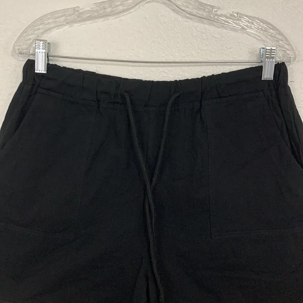 Solid Black Raw Hem Cotton Pull On Shorts Size L Size L - Image 4