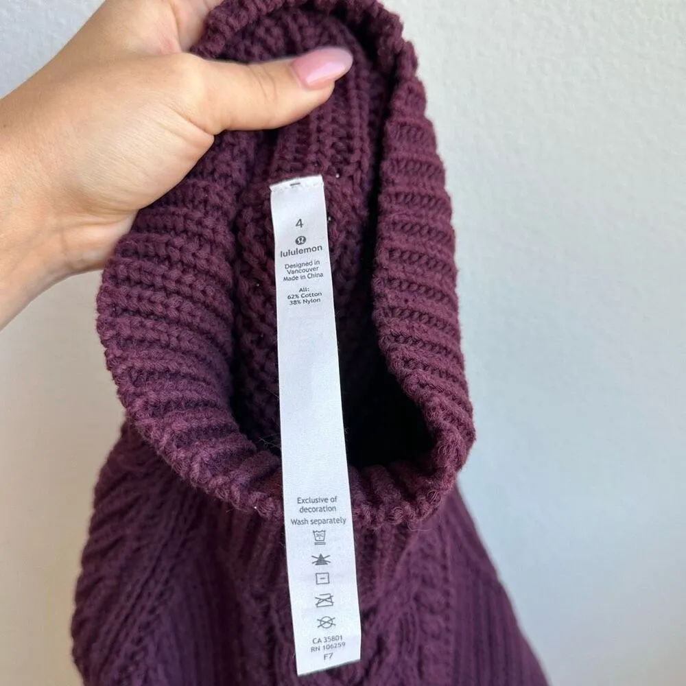 Lululemon Bring The cozy Maroon Burgundy Turtleneck Cable Knit Rip Tag Sz 4 - Image 7