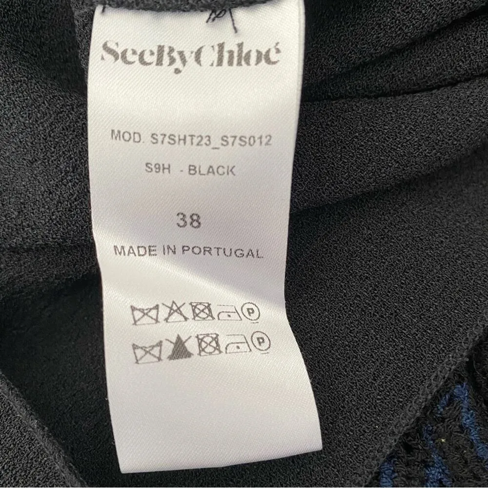 See by Chloe Black Knitted Crochet Flares Bell Sleeve Top size 38 Medium - Image 9