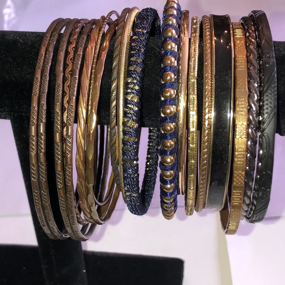 Multi Color Gold Tone Copper Tone Brass Fabric Boho Bangles - Image 3