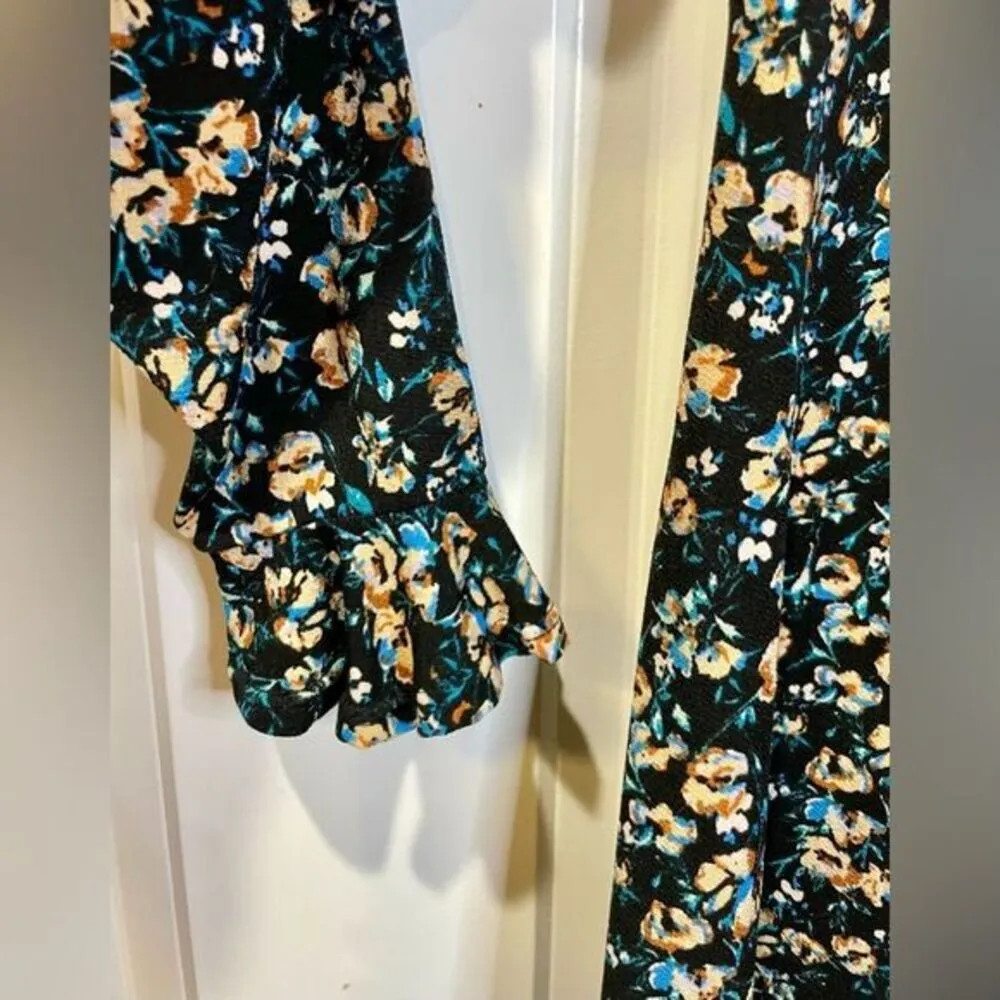 Free People Say Hello Long Bell Sleeve Mini Dress Black Floral Small - Boho Chic - Image 6