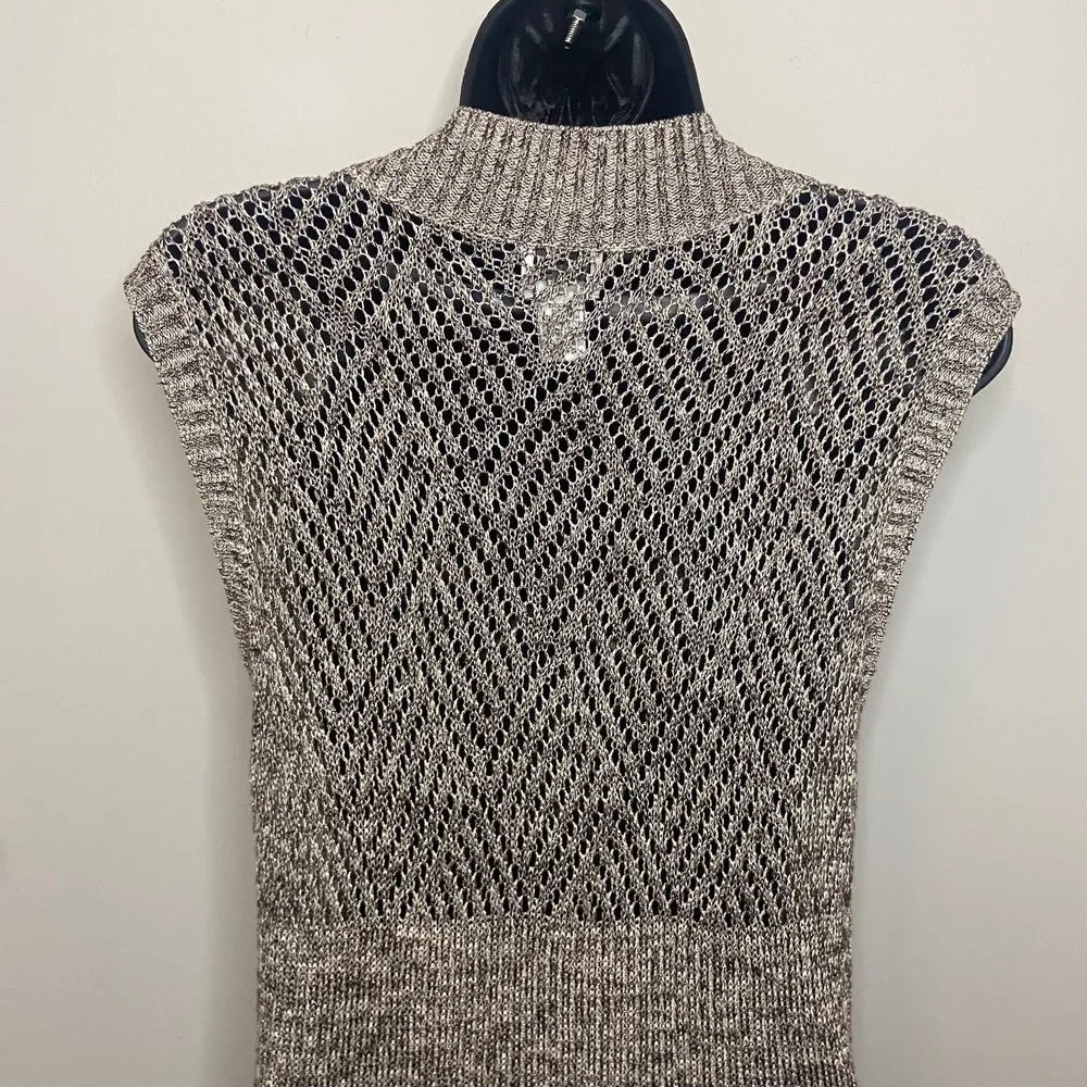 Chicos Tan Crochet V Neck Duster Cardigan Sleeveless Size XS - Image 8