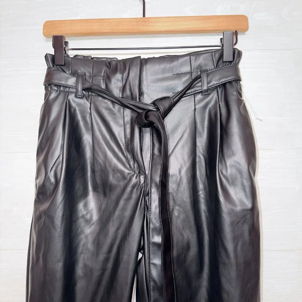 Almost Famous NWT Faux Leather Pants Black High Rise Tie Waist Tapered Women’s - Image 3