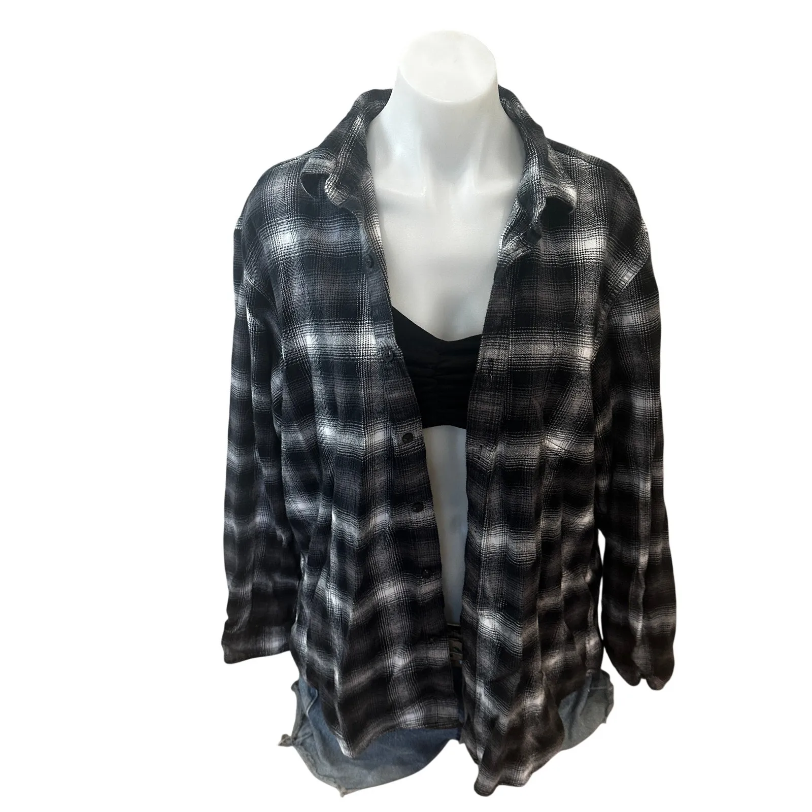 Snoopy Records Plaid Flannel Shirt XL Oversized Shacket Peanuts Woodstock Unique Black - Image 4