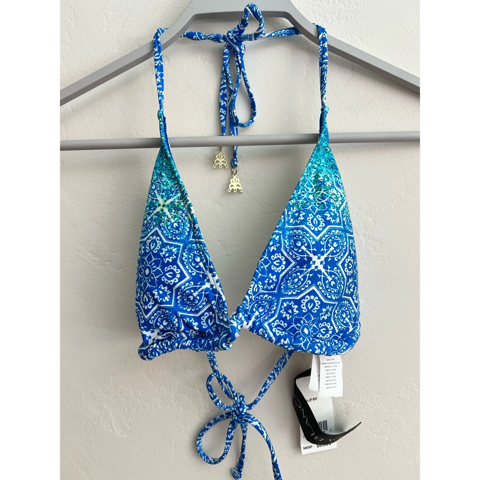 New La Blanca Triangle Swimsuit Bikini Top with Gold Embellishment Size: 14 - Image 2