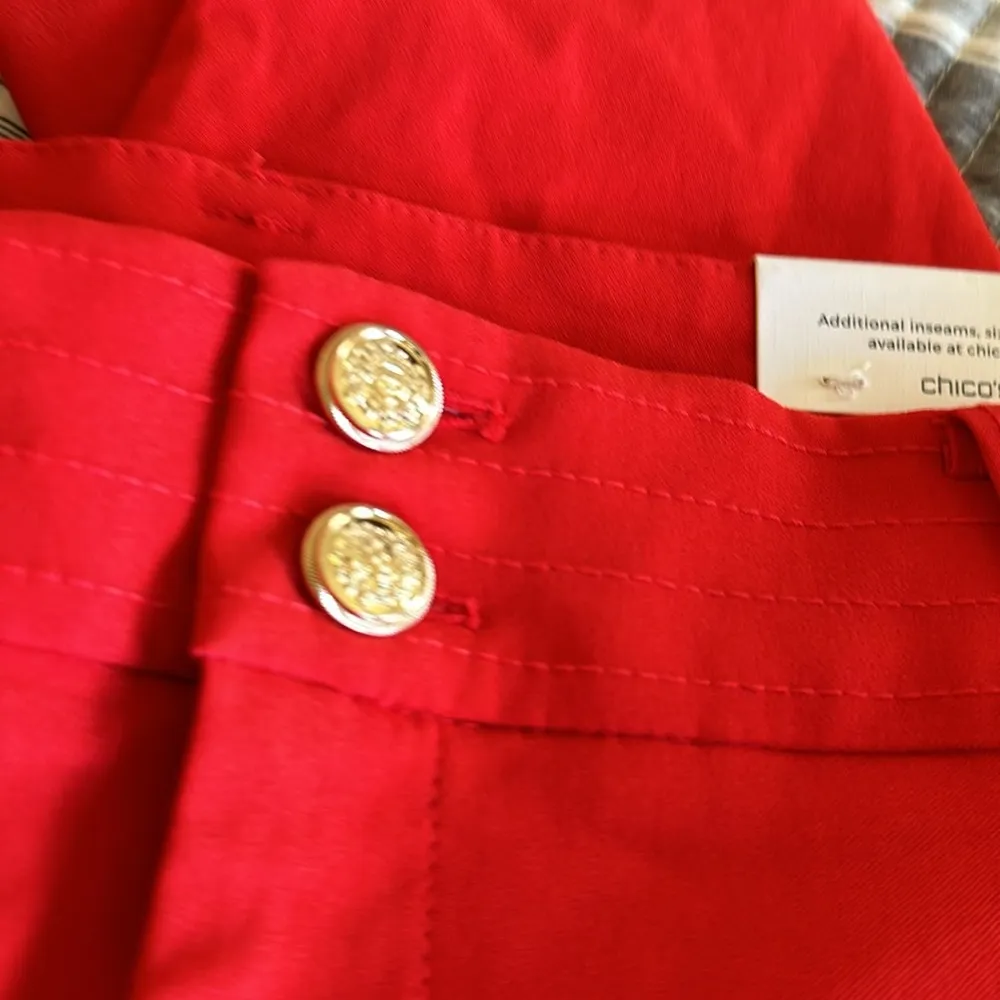 NWT CHICO’S Red Gold Button Details Wide Leg Pant Stretch SZ-14 - Image 8