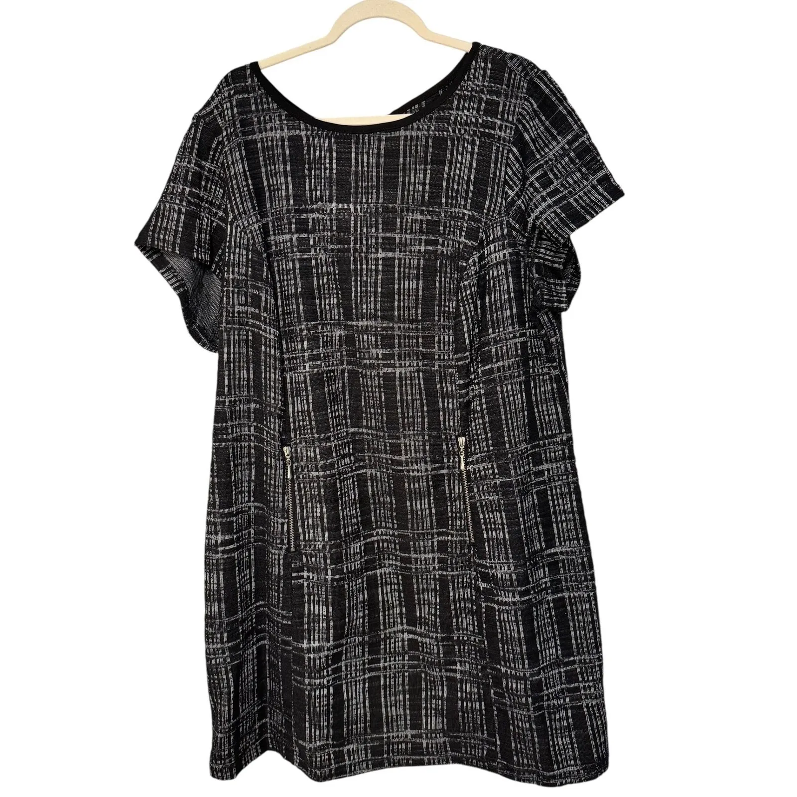 Sharagano Woman 22W Black Gray Plaid Dress A-Line Career Casual Zip Pockets - Image 8