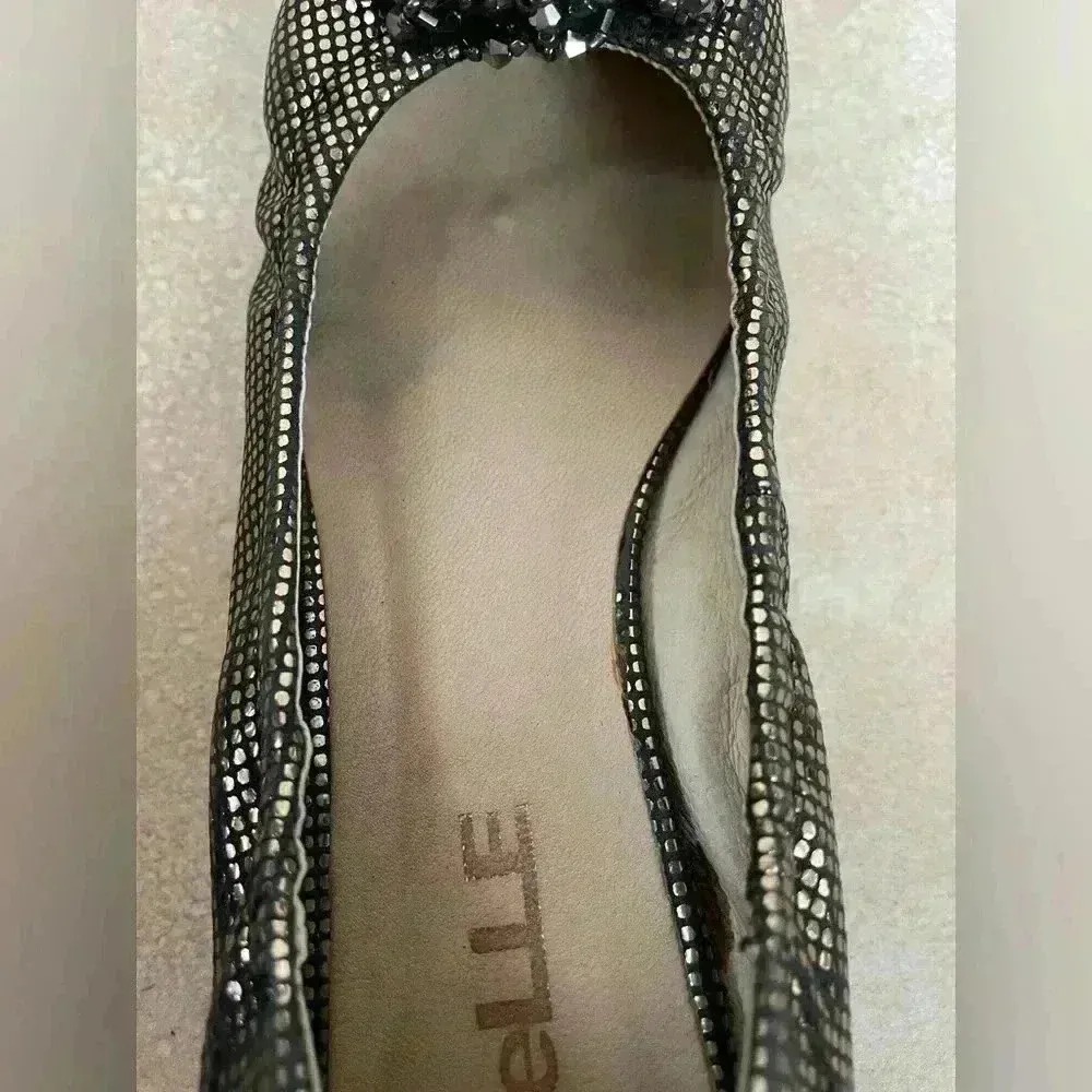 Belle Classical Series gray sequined flats with large ball adorned toe; size 6 - Image 4