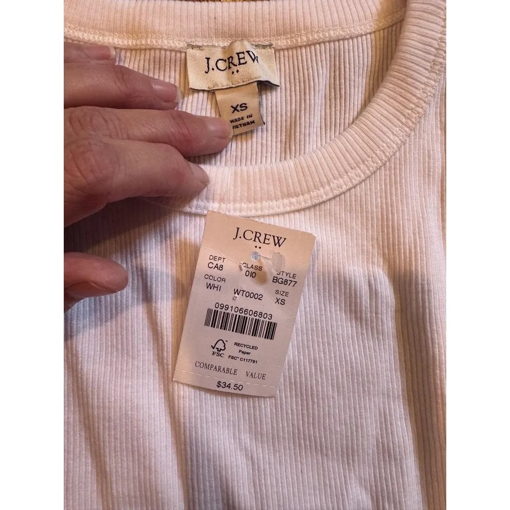 NWT J. Crew BG877 White Sleeveless Crew Neck Ribbed Tank Top Extra Small - Image 2