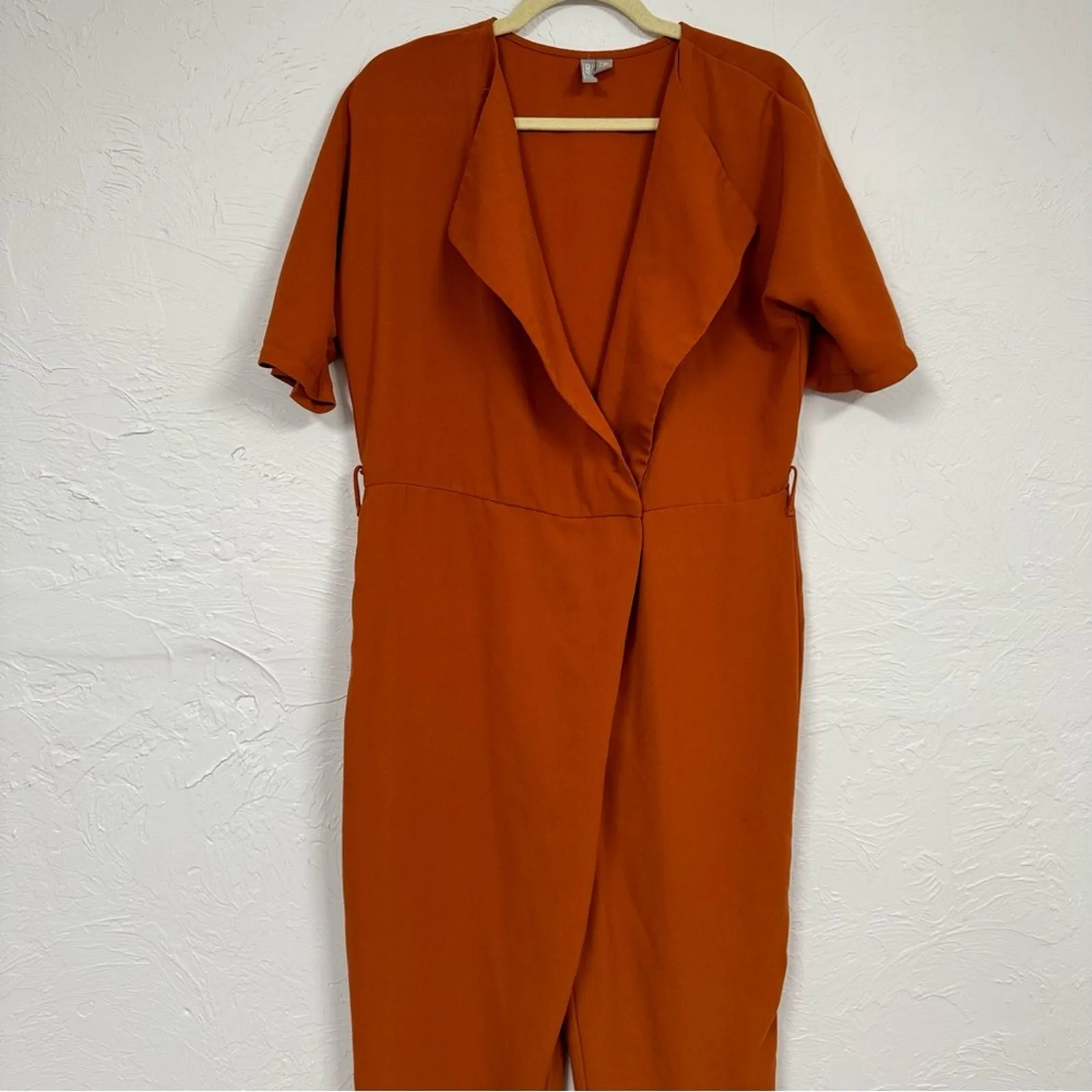 ASOS Orange Wrap Front Wide Leg Jumpsuit Womens 4 No Belt Fall Casual Collar - Image 3