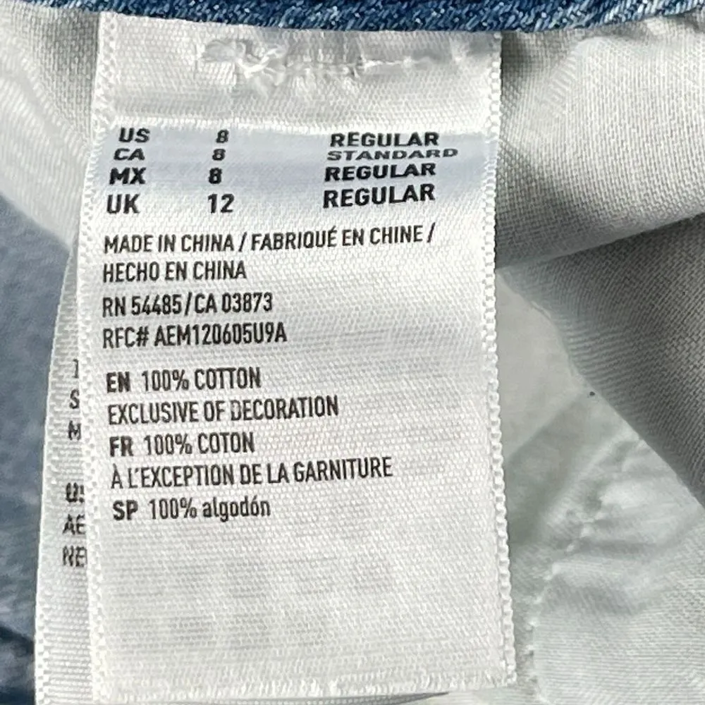 American‎ Eagle Tomgirl Jeans Womens 8 Blue Button Fly Distressed Patched Denim - Image 4