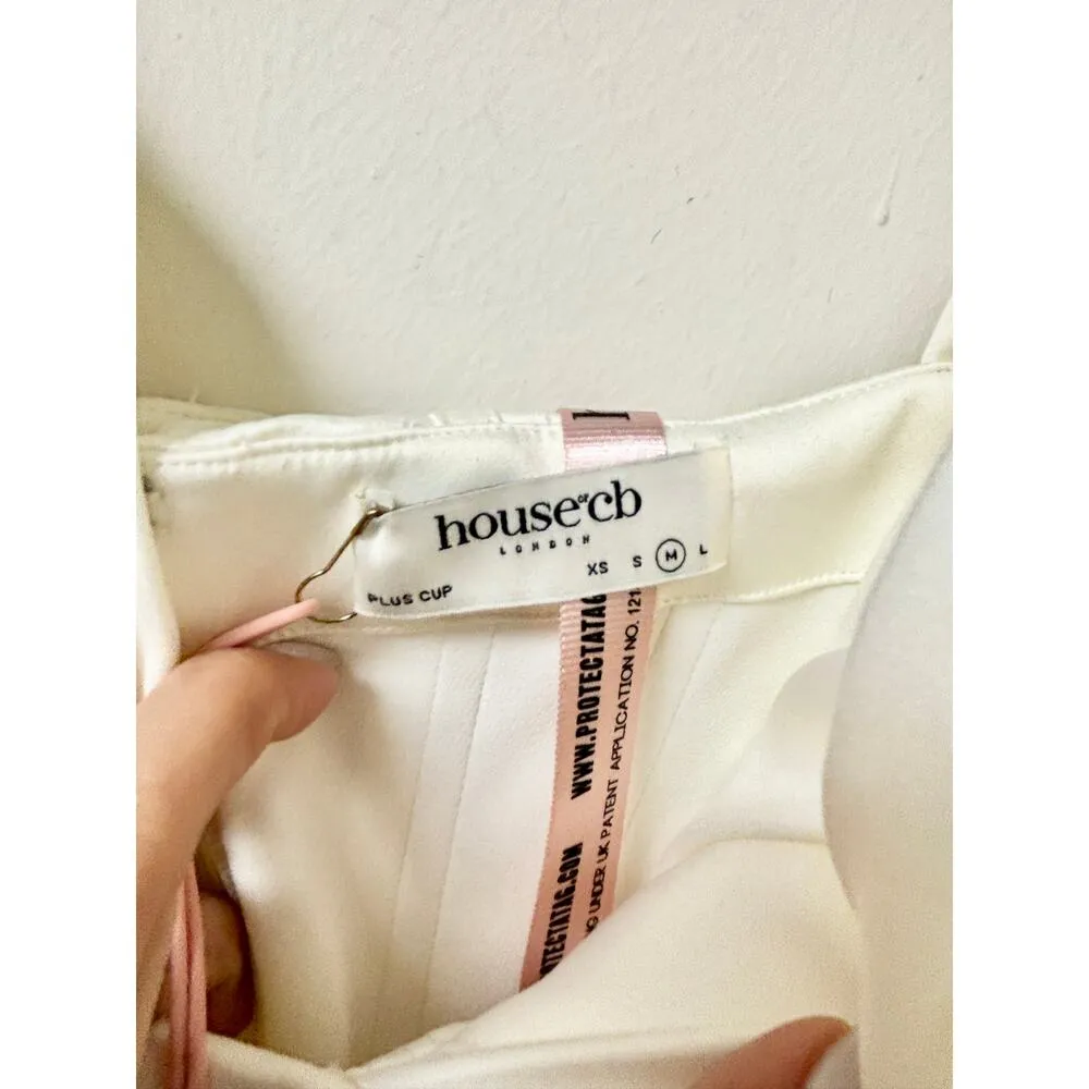 NWT House of CB Faye Satin Plunging Neck Corset Midi Dress Ivory Women's M Plus - Image 5