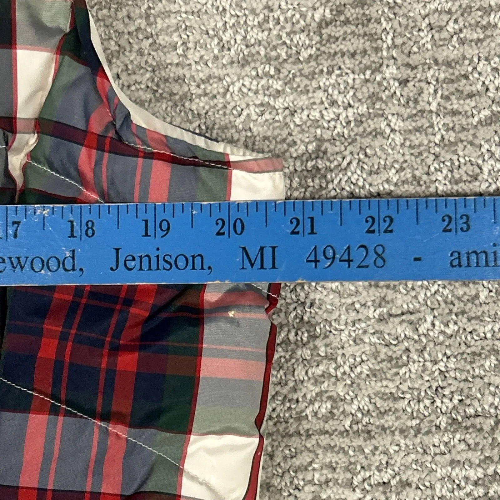 Lands End Vest Womens Medium Plaid Down Filled Puffer Red Full Zip Blue Holiday - Image 8