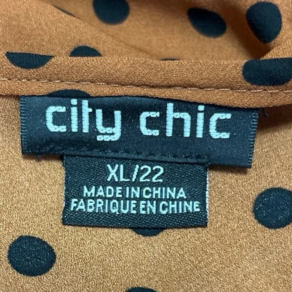 City Chic Dotty Women's Brown Long Sleeve Polka Dot Peplum Wrap Blouse Top XL - Image 3