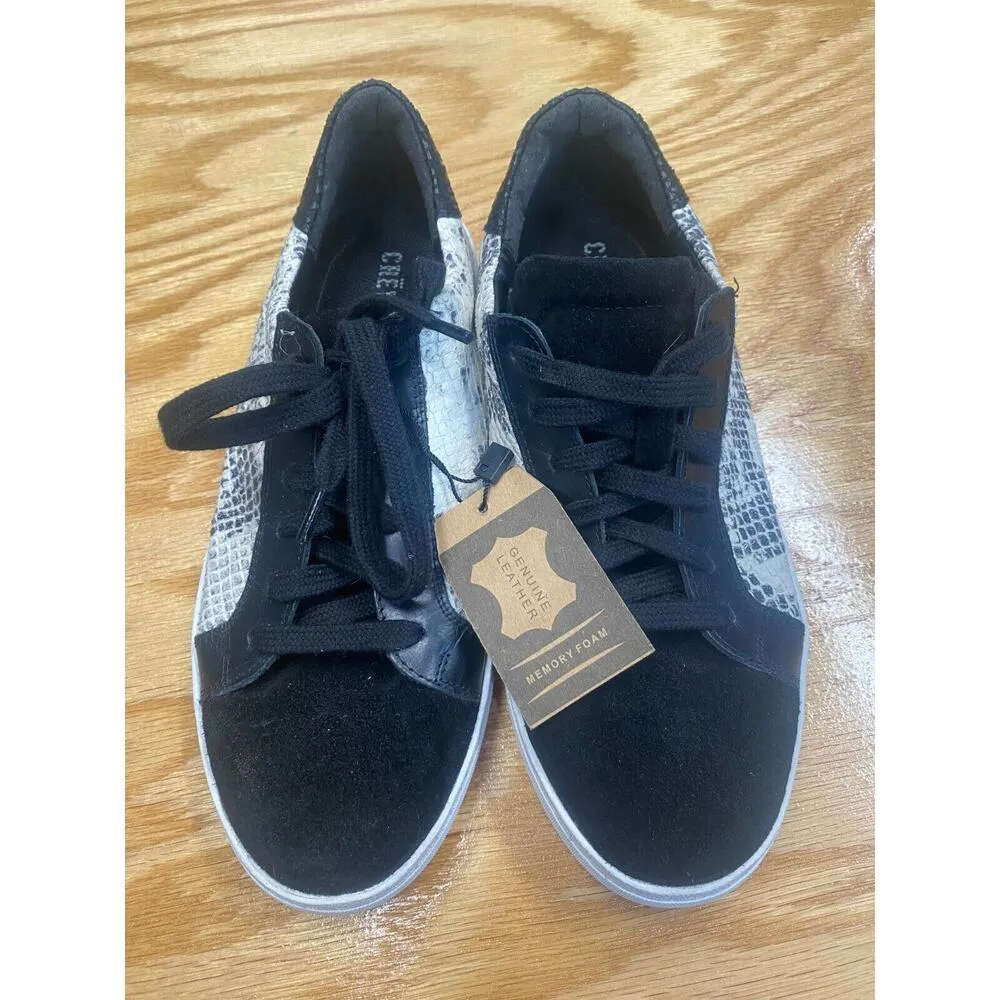 Crevo Cardi Comfort Shoes Womens 6 Black White Lace Up Snakeprint CW1175 - Image 2