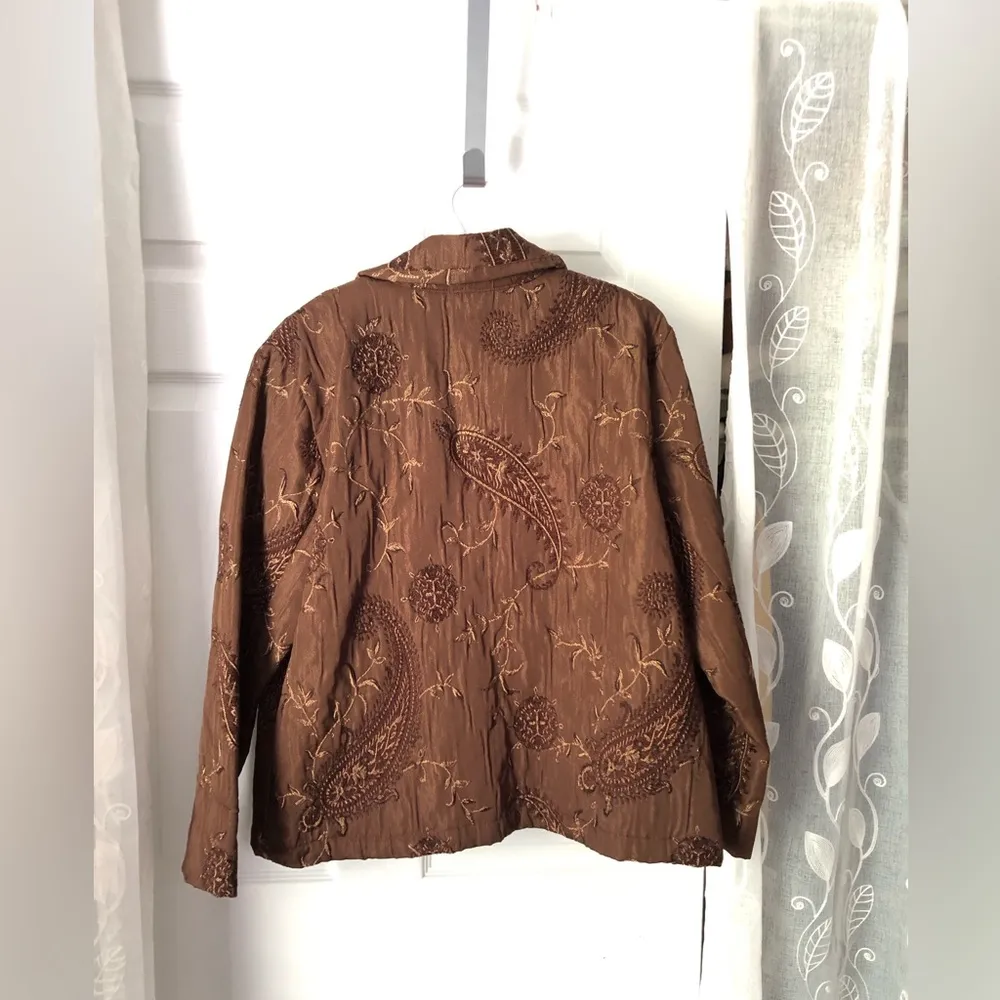 Chico’s Jacket Size 2 (L) Brown Embroidery Floral Paisley Button Front blazer - Image 8