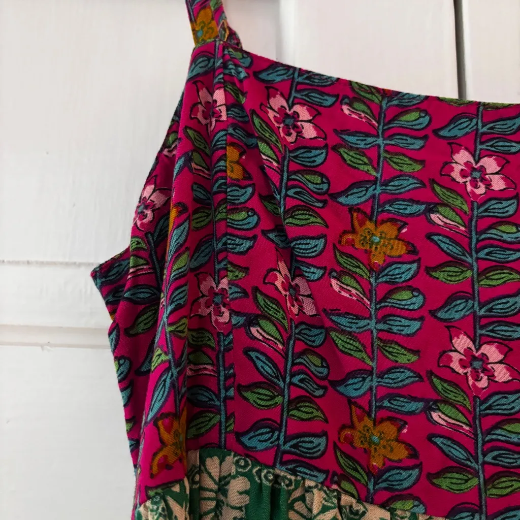 Natural Life Bailey Mini Dress Pink Green Floral Size XS Smocked Strap Sun Dress - Image 7