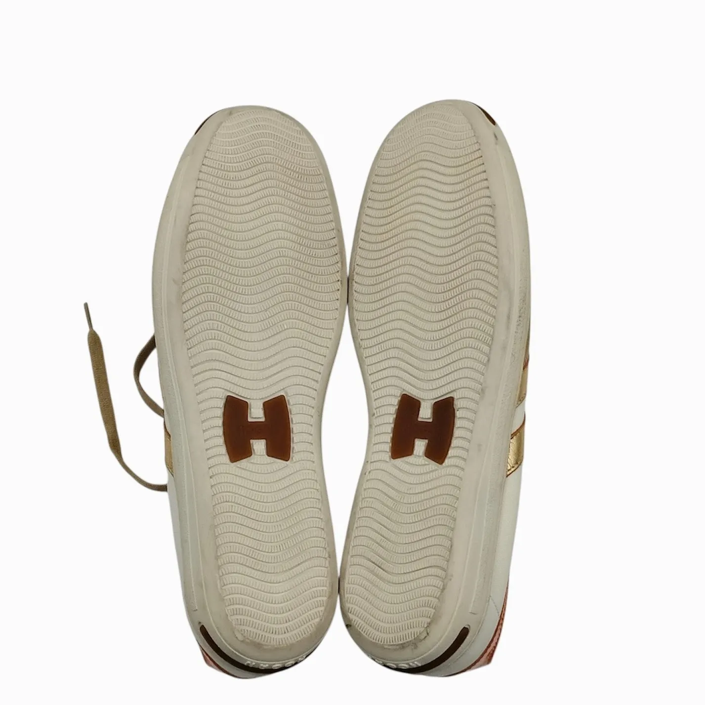 Hogan Womens Size 10 Logo Sneakers Trainers Orange Gold Tan Patent Leather Suede - Image 11