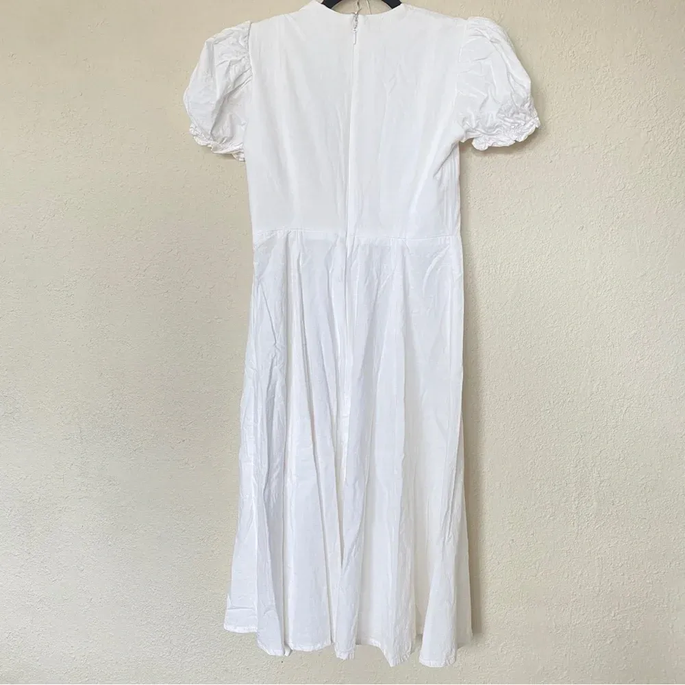 House of CB 'Ellery' Linen Puff Sleeve Sundress midi white‎ NWOT M - Image 7