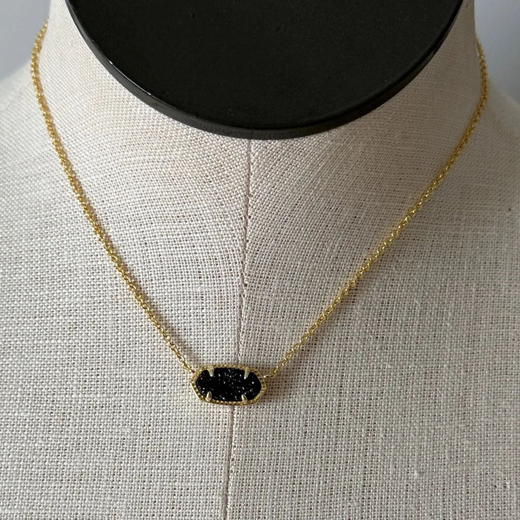 Kendra Scott Elisa Short Pendant in Gold Black Drusy New - Image 8