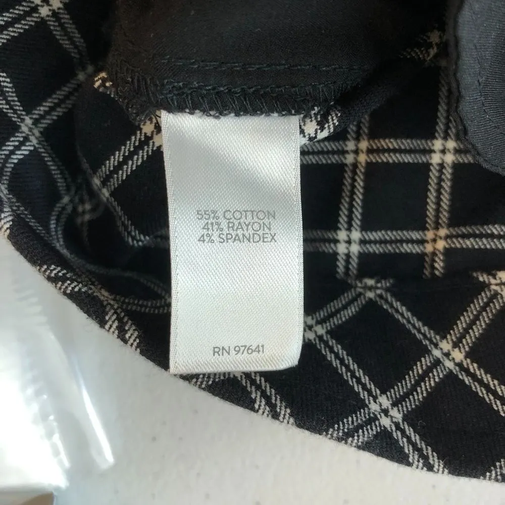 J.Jill Black White Plaid Diamond Print Cotton Blend Premium Bi-Stretch Pants 18 - Image 4