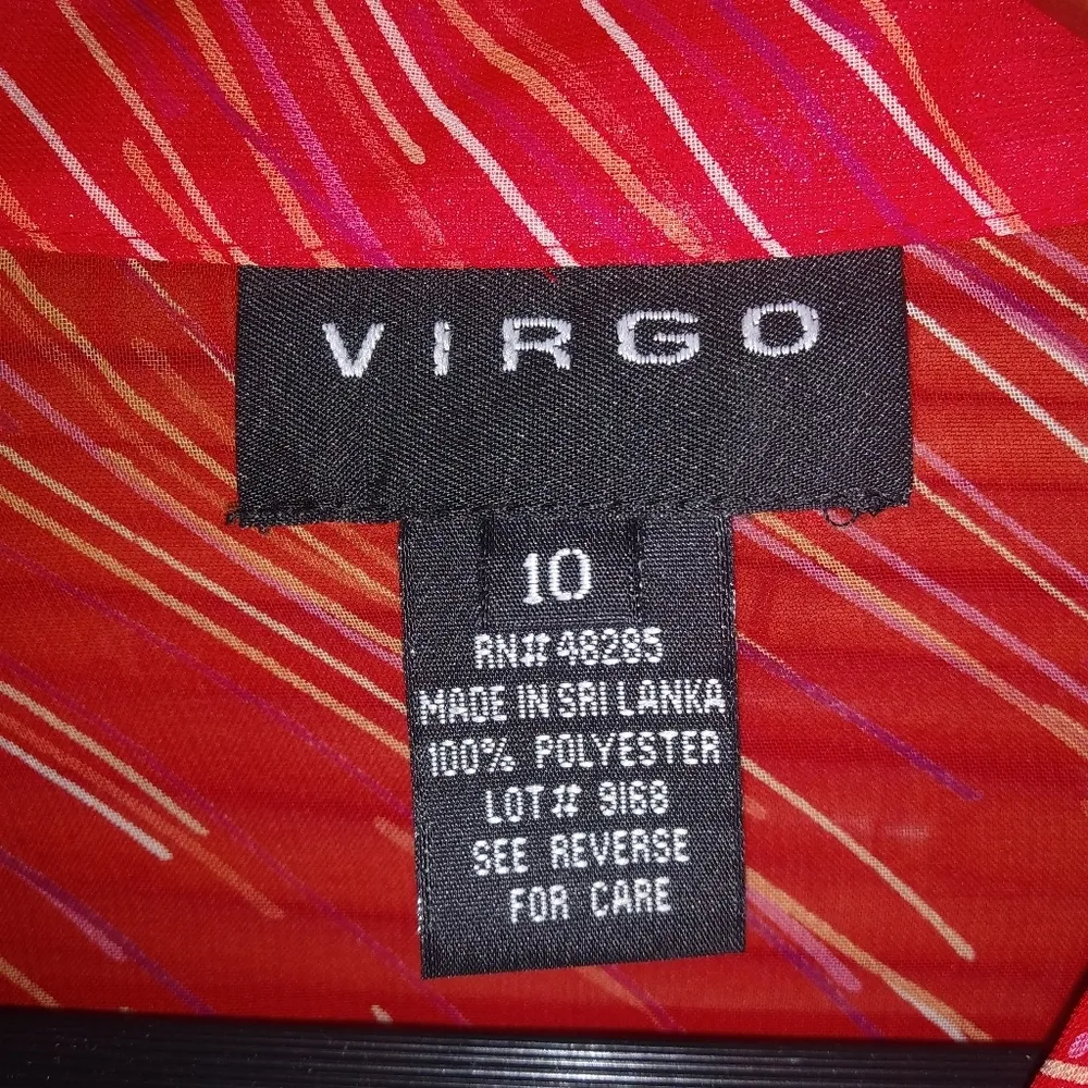 VIRGO 10 Dressy Blouse Red Sheer Diagonal Striped Tunic Top Workwear Size M - Image 4