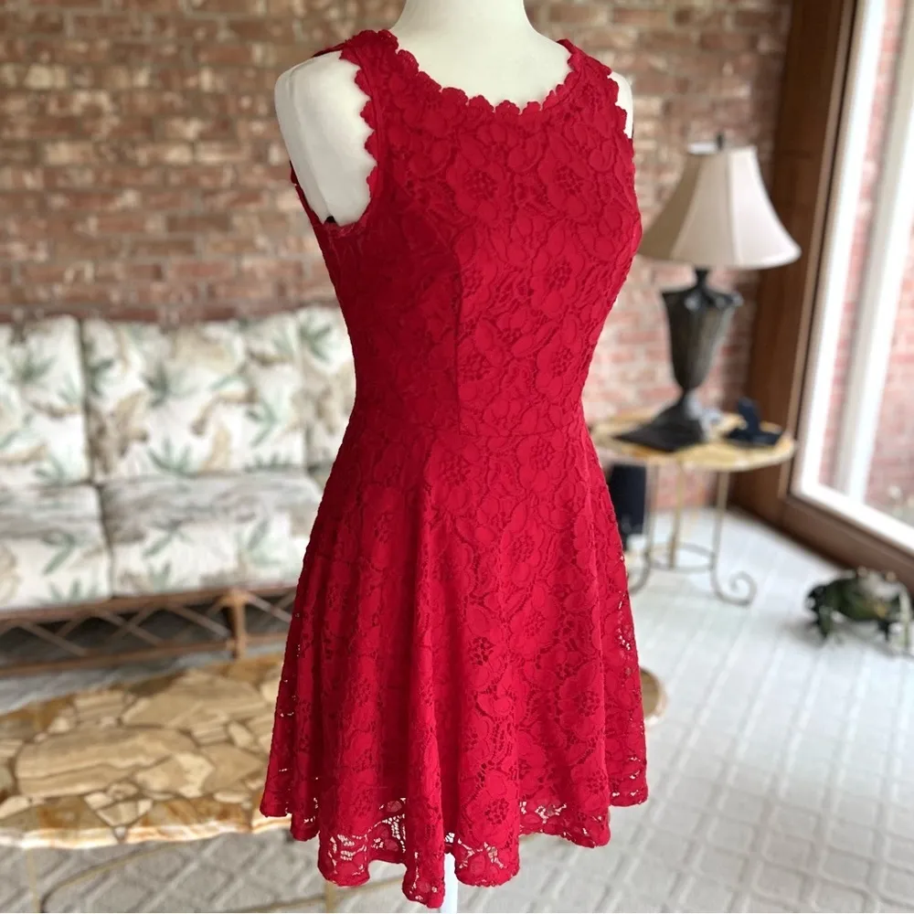 City Studio Dress Lace Fit & Flare Sleeveless Mini Red Party Festive 7 (Jrs) Size undefined - Image 9