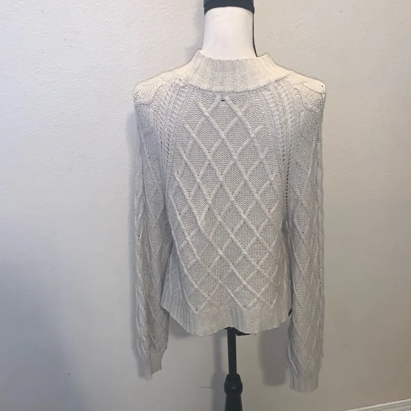 American Eagle Cream Cable Knit Turtleneck Cropped Sweater - Image 5