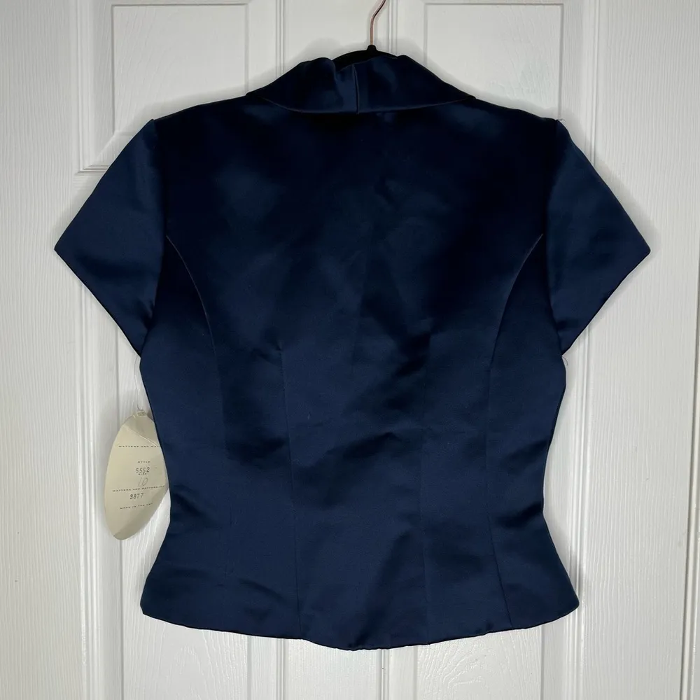 WATTERS AND WATTERS NWT Vintage Navy Satin Dress Top Rhinestone Buttons Size 10 Blue - Image 2