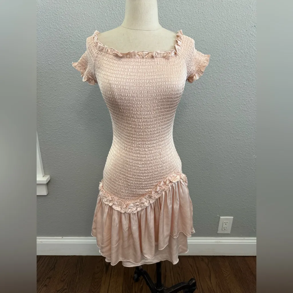 Donna Mizani Off The Shoulder Lolita Blush Pink Mini‎ Dress Size Small EUC - Image 3