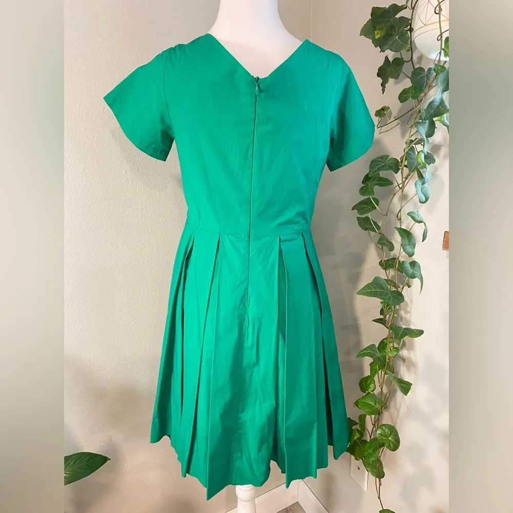 MAEVE ANTHROPOLOGIE SEAMED POPLIN
ORIGAMI PLEATED EMERALD GREEN MIDI DRESS‎ SZ 2 - Image 5