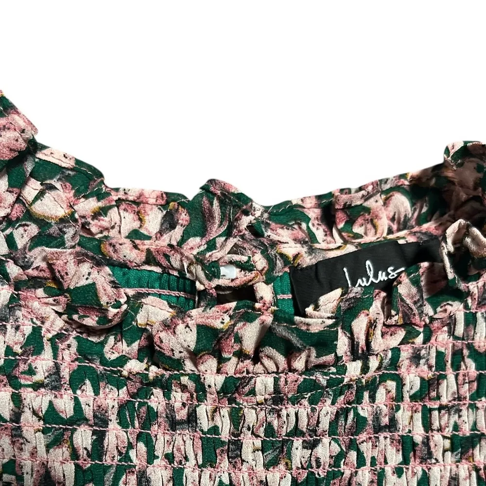 Lulus Floral Forever Green and Pink Floral Print Smocked Skater Dress - Image 7