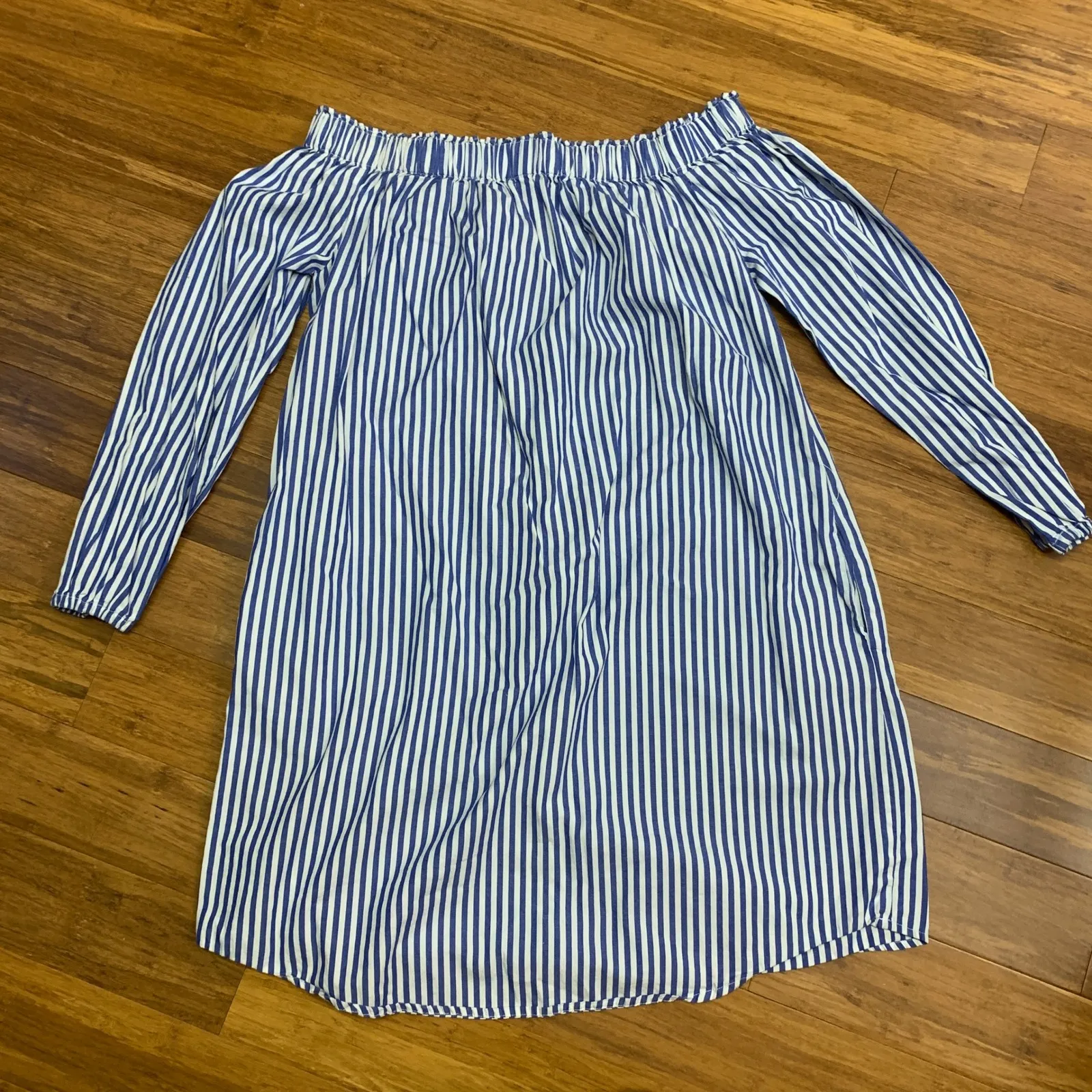 GAP Womens Striped Off Shoulder Long Sleeve Casual Dress Small Cotton‎ Nautical - Image 4