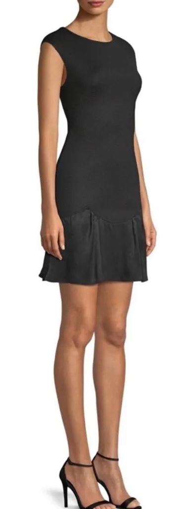 Rebecca Taylor Stacy Textured Fit & Flare Scalloped Flounce Hem Dress Black~4 - Image 2