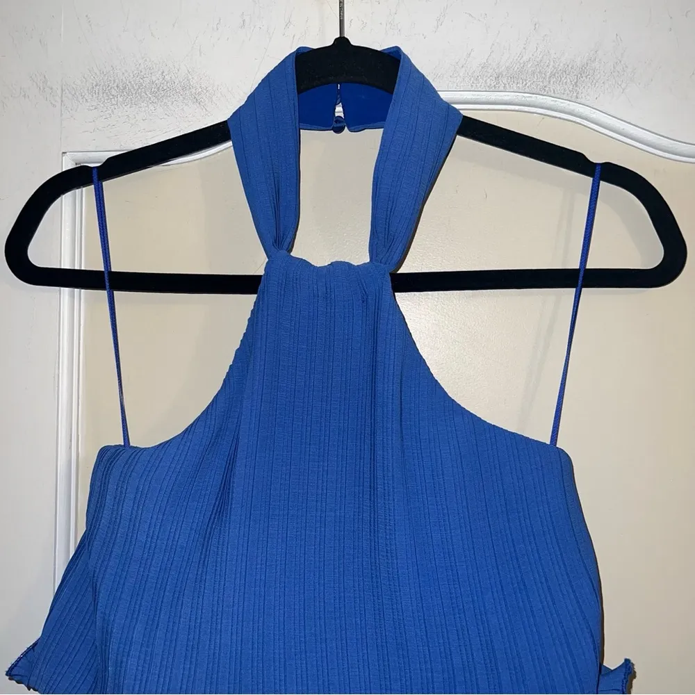 NWT One33 Social Ariel Pleated Tier Halter Mini Dress in Chiffon And Georgette Blue Size 2 - Image 3