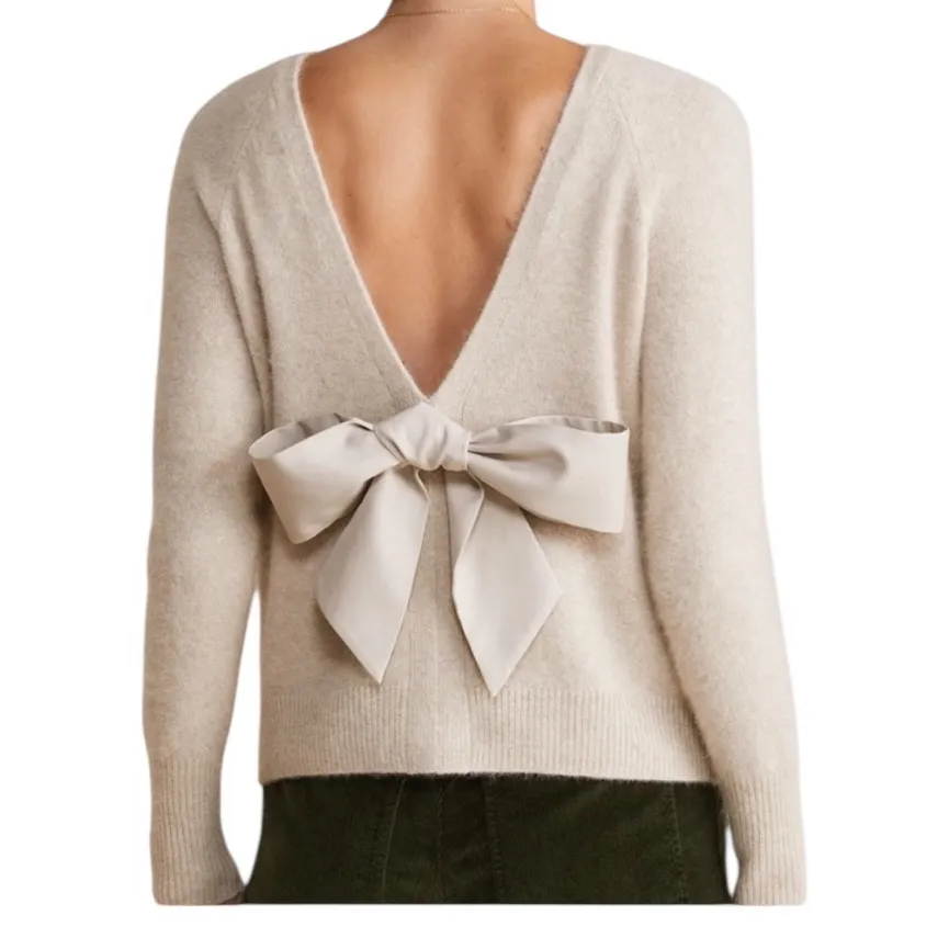 Vineyard Vines Wool Blend Luxe Bow Back Wool Blend Vback Beige Heather Sweater L - Image 2