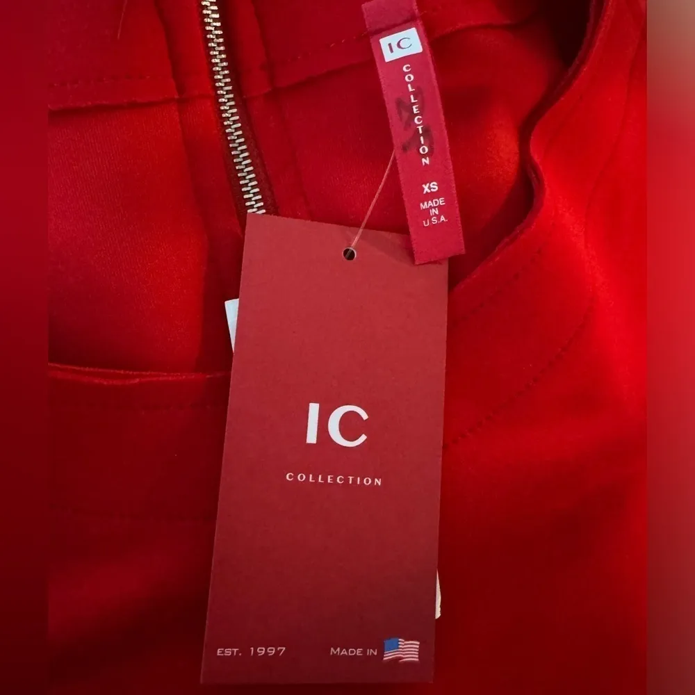 IC COLLECTION Red Scuba Knit Ruffled Balloon Sleeve Red Sheath Dress Size XS NEW - Image 10