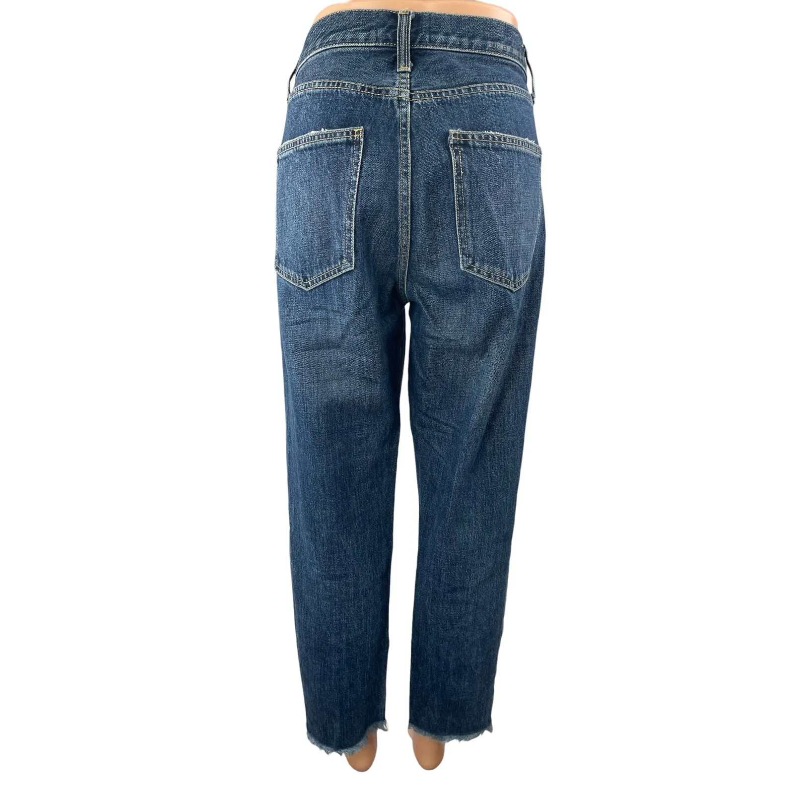Current Elliott Blue High Rise Frayed Raw Hem Button Fly Straight Denim Jeans 30 - Image 2