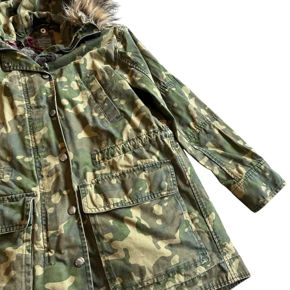 Gap Camo Print Jacket Coat Anorak Faux Fur Lined Hood Zip-Out Lining Size Small - Image 6